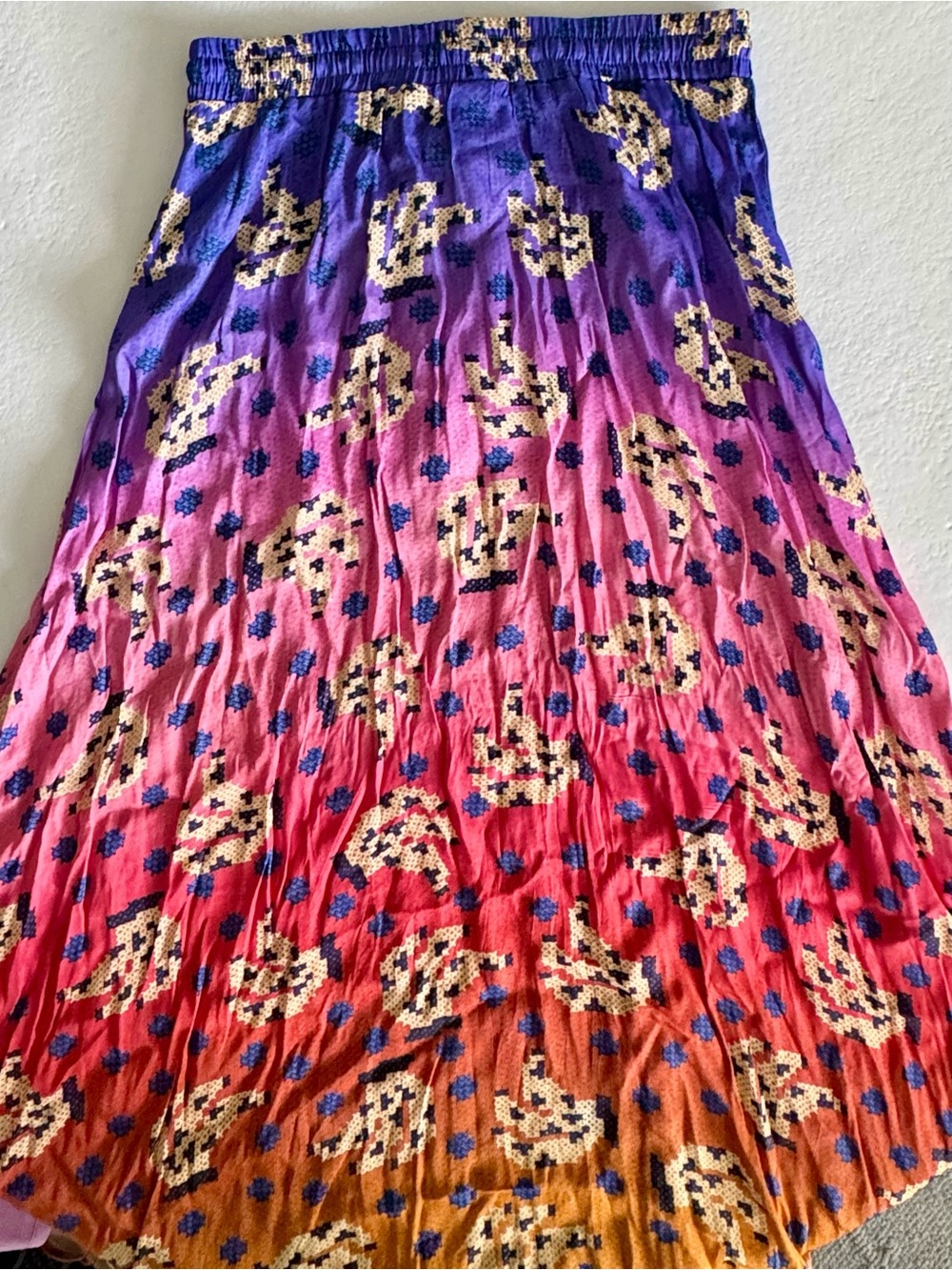 FARM Rio Purple Pink Orange Ombre Maxi Skirt with Floral Motif